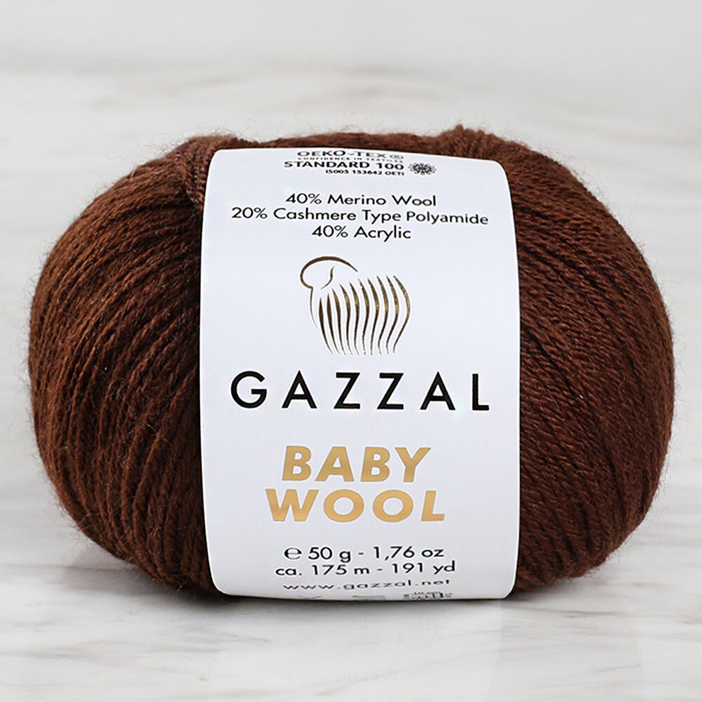 Gazzal Baby Wool Knitting Yarn, Brown - 807