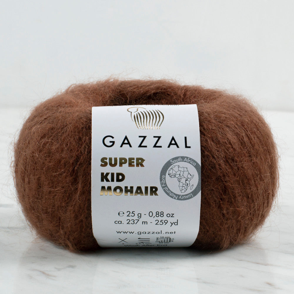 Gazzal Super Kid Mohair 25 Gr Knitting Yarn, Dark Brown - 64400