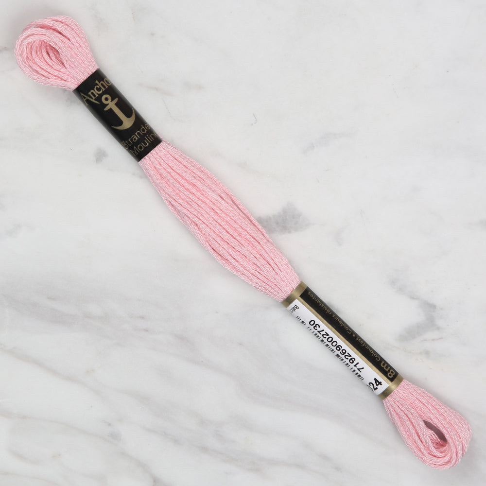 Anchor Stranded Mouline Embroidery Thread, 8m, Pink - 0024