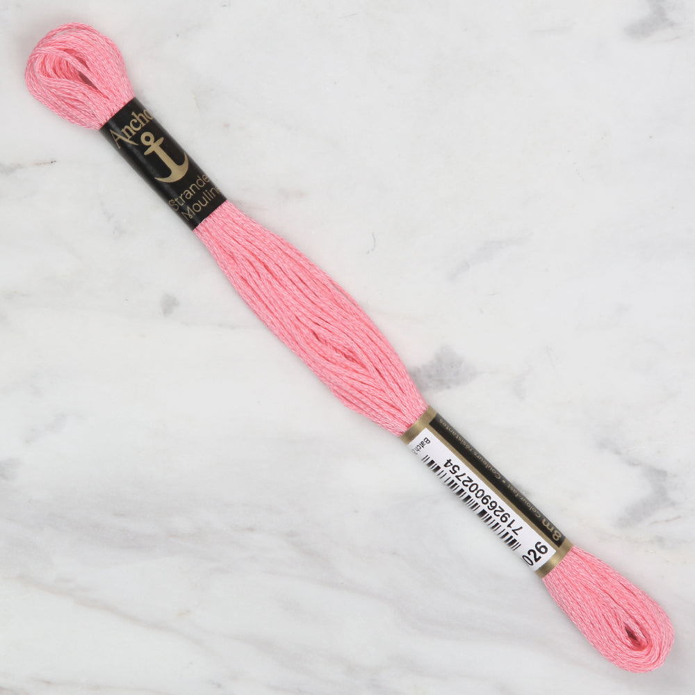 Anchor Stranded Mouline Embroidery Thread, 8m, Pink - 0026