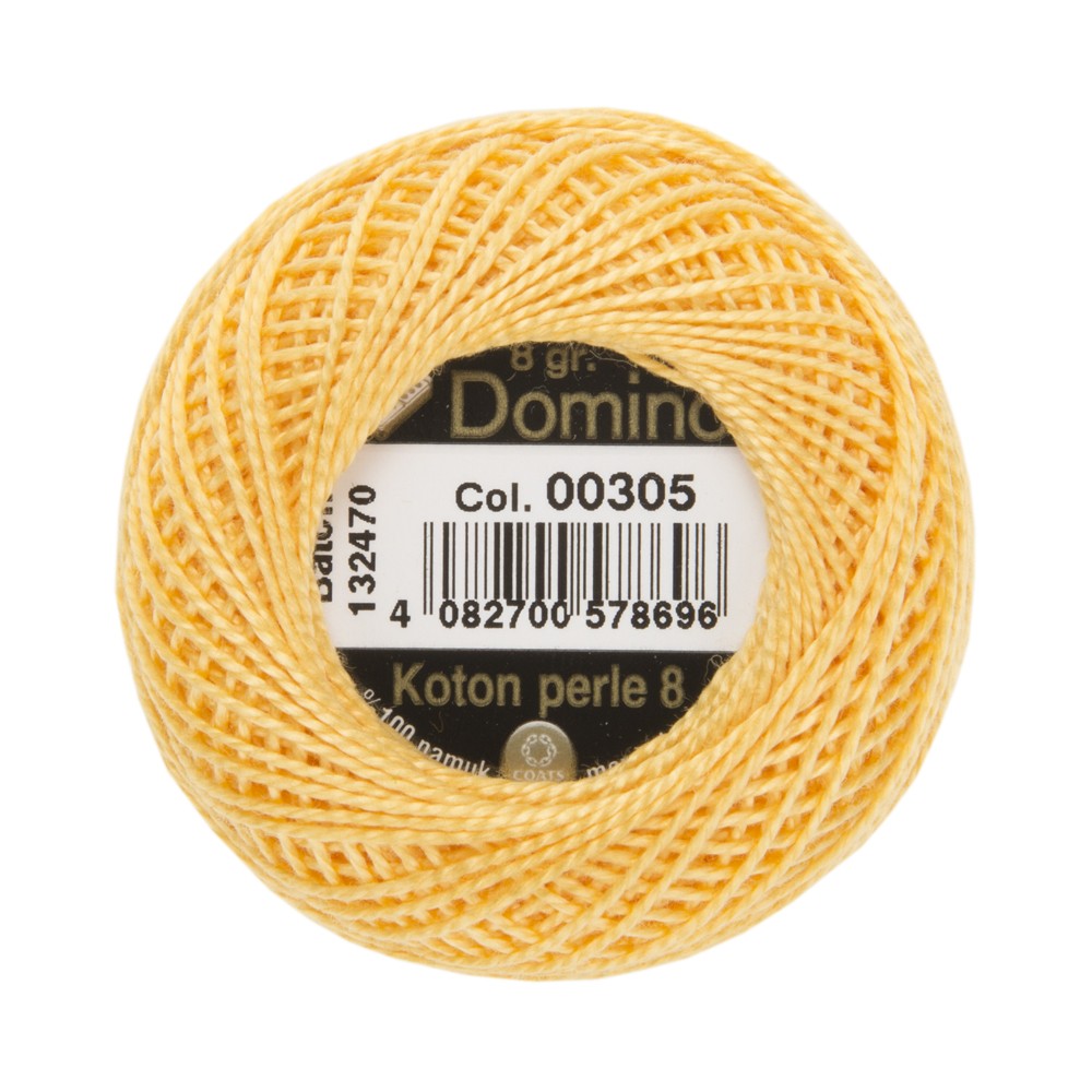 Domino Cotton Perle Size 8 Embroidery Thread (8 g), Yellow - 4598008-00305