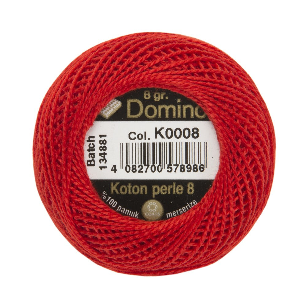Domino Cotton Perle Size 8 Embroidery Thread (8 g), Red - 4598008-K0008