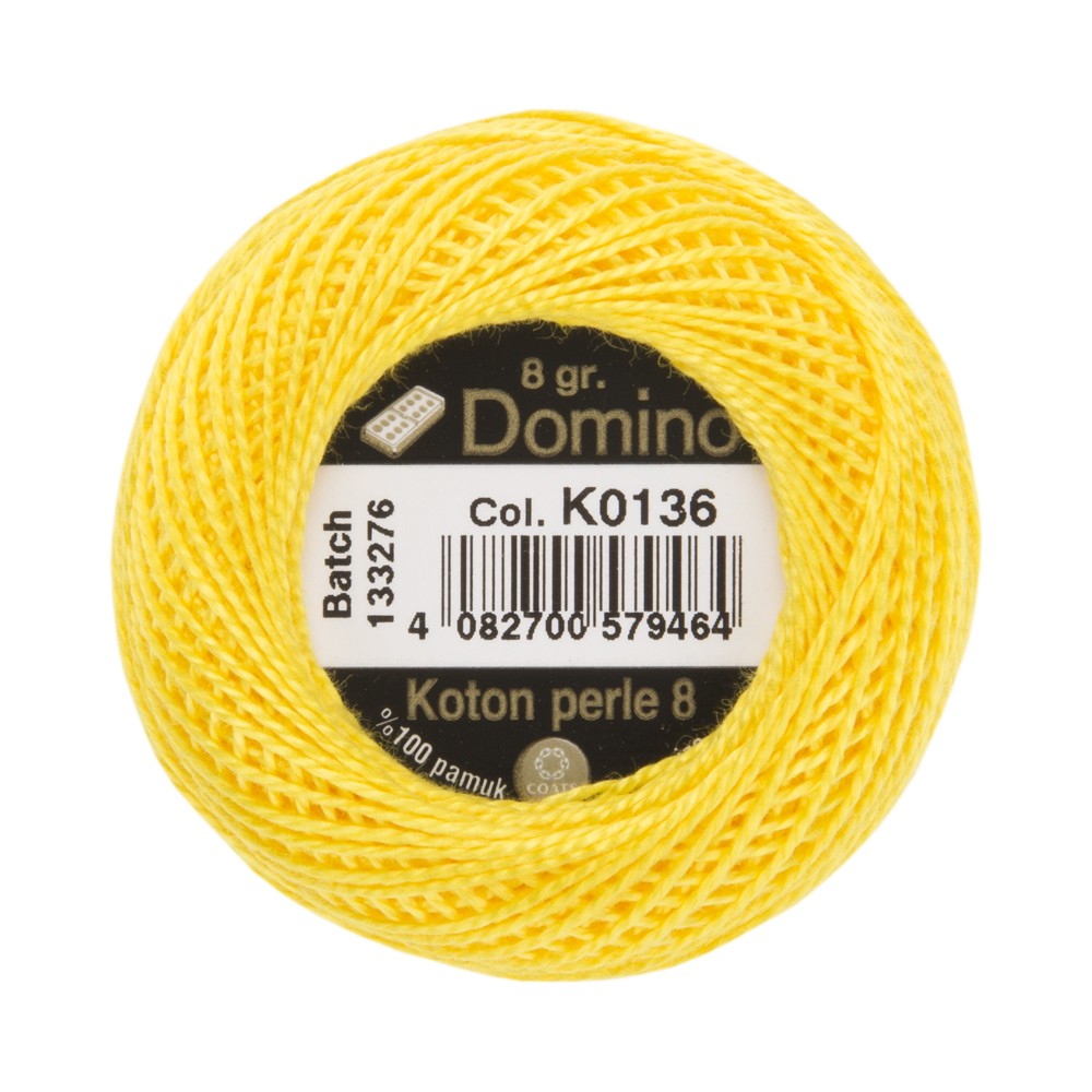 Domino Cotton Perle Size 8 Embroidery Thread (8 g), Yellow - 4598008-K0136