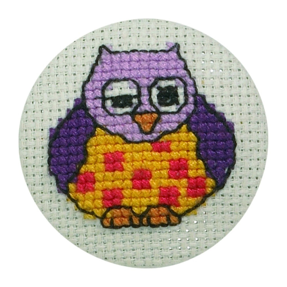 Permin Cross Stitch Kit, Owl Badges 4x4 - 022191