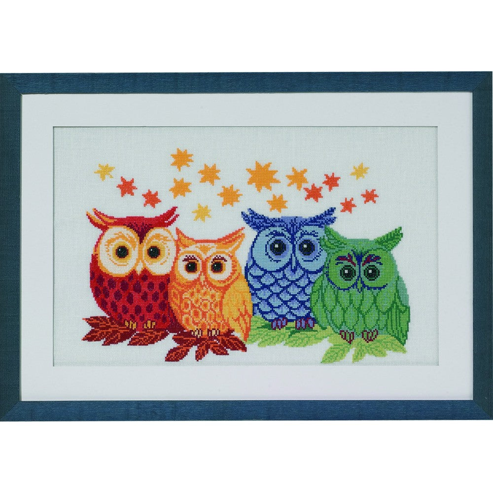 Permin Cross Stitch Kit, Colourful Owls 56x38 - 703303