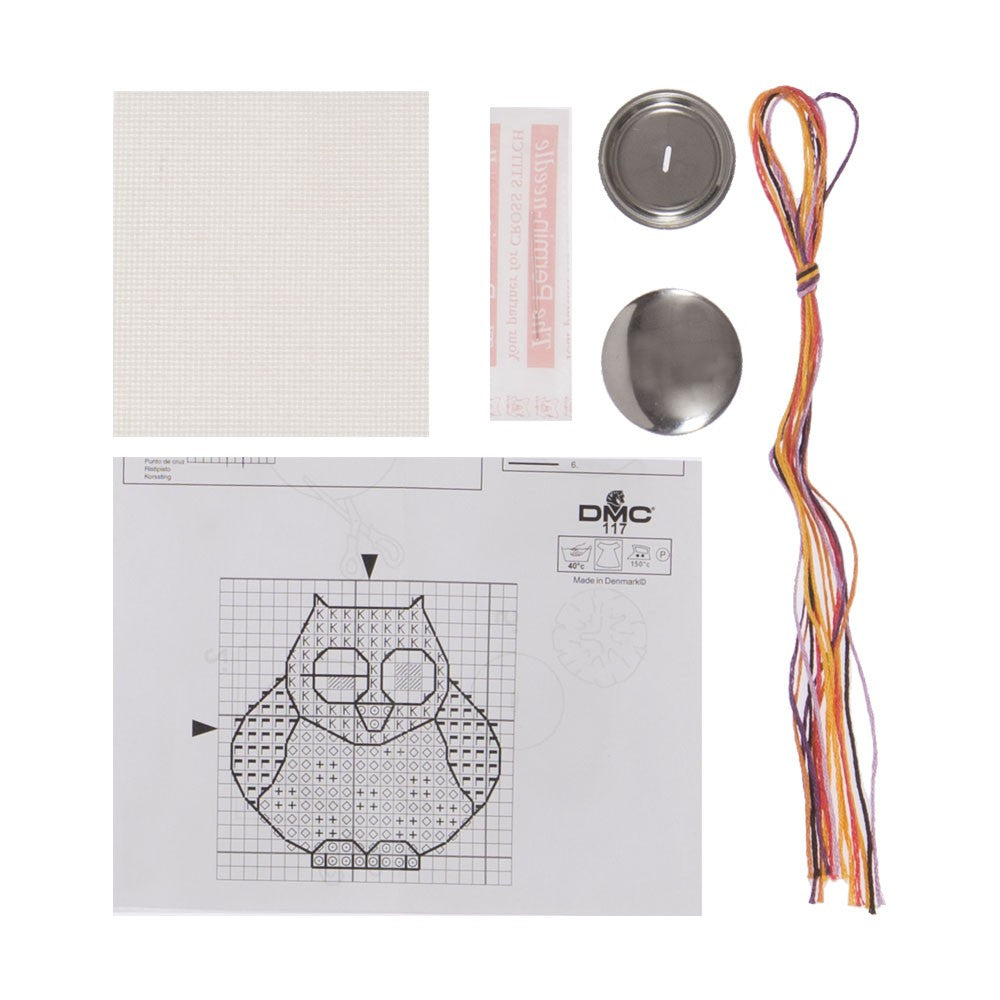 Permin Cross Stitch Kit, Owl Badges 4x4 - 022191