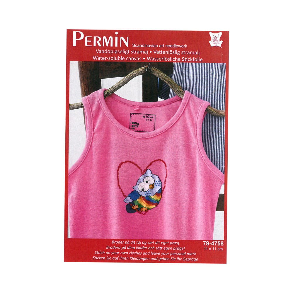 Permin Water-Soluable Cross Stitch Mini Kit, Owl 10x10 - 794758