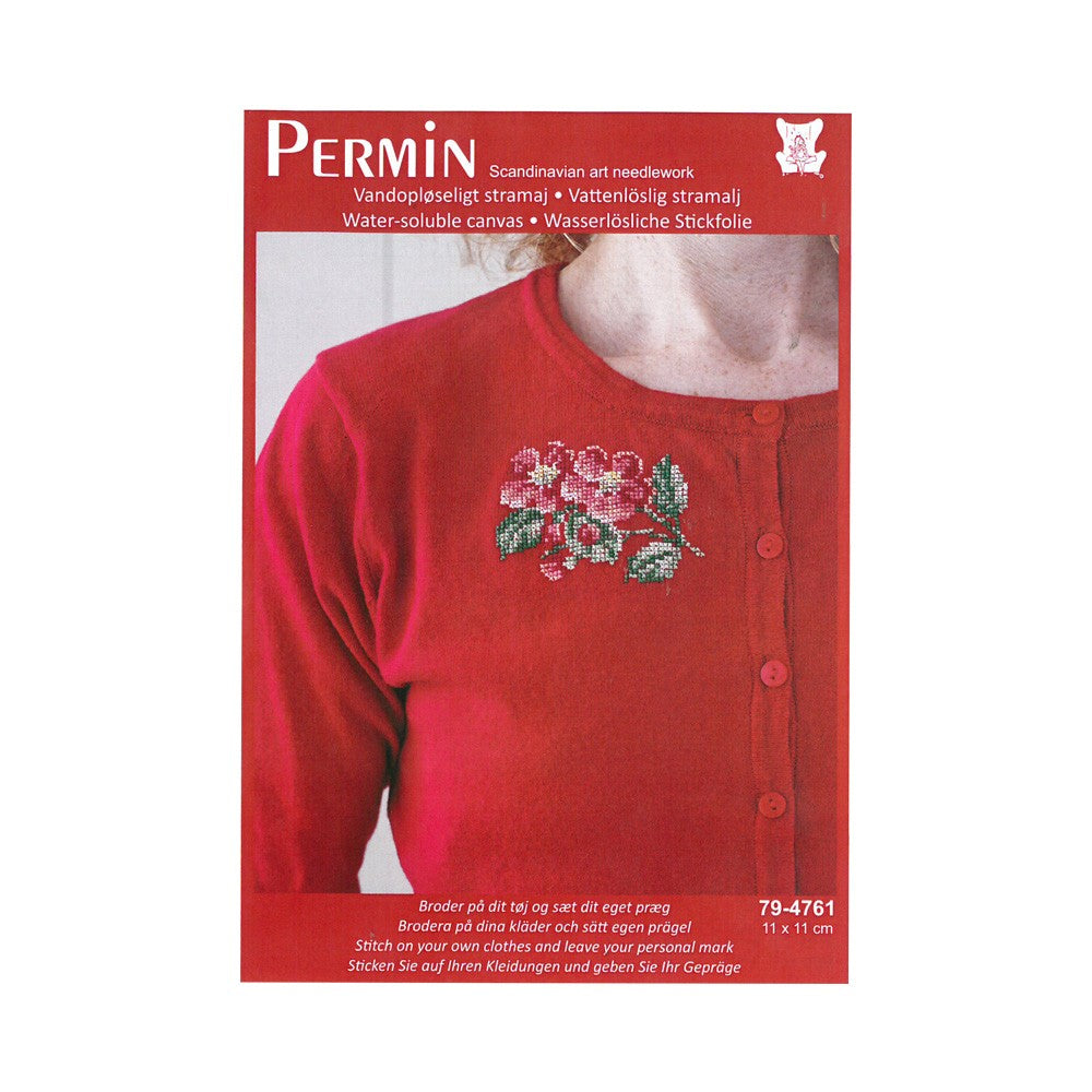 Permin Water-Soluable Cross Stitch Mini Kit, Red and Pink 10x10 - 794761