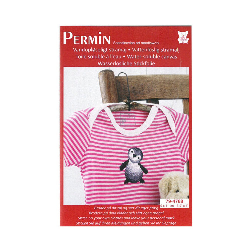 Permin Water-Soluable Cross Stitch Mini Kit, Penguin 10x10 - 794768