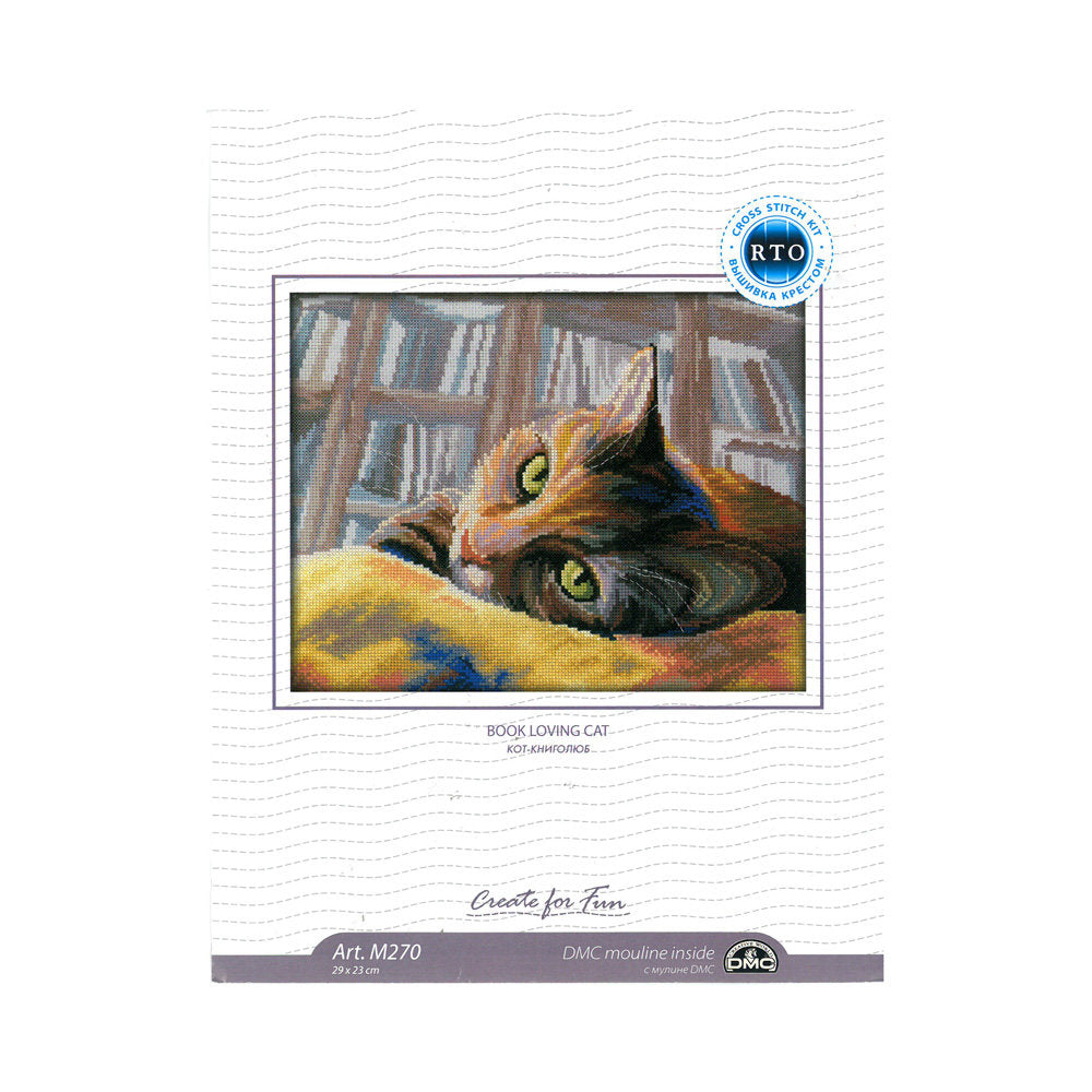 RTO Baltic 29 x 23 cm Cross Stitch Kit, Book Loving Cat - M270