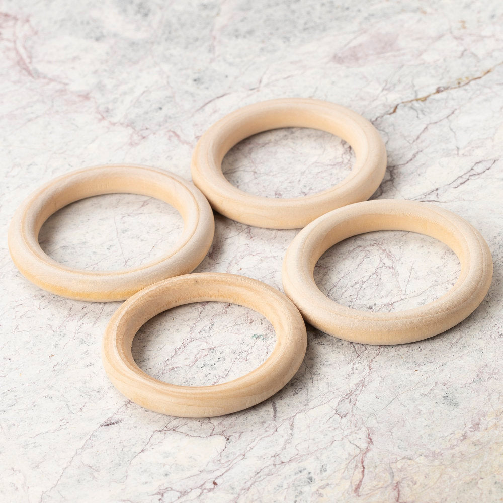 Loren 4 Pcs 7 cm Wooden Teether Ring, Large