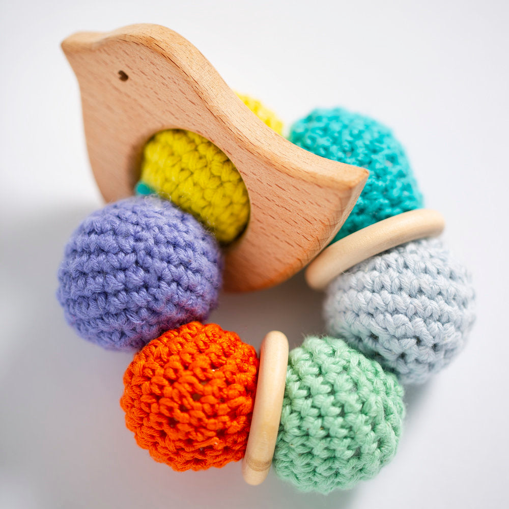 Loren 4 Pcs  Wooden Teether Ring, Bird Shape