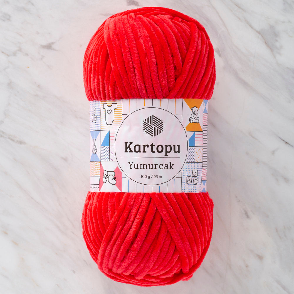 Kartopu Yumurcak Velvet Knitting Yarn, Red - YMD0008
