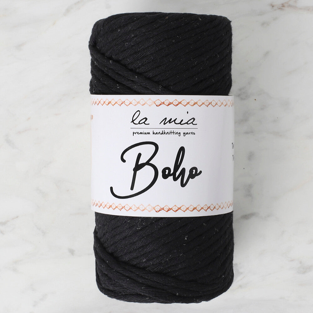 La Mia Boho Cotton Macrame Cord, Black - L006