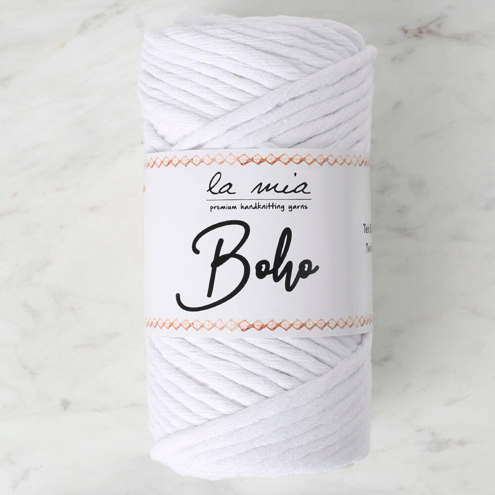 La Mia Boho Cotton Macrame Cord, White - L001