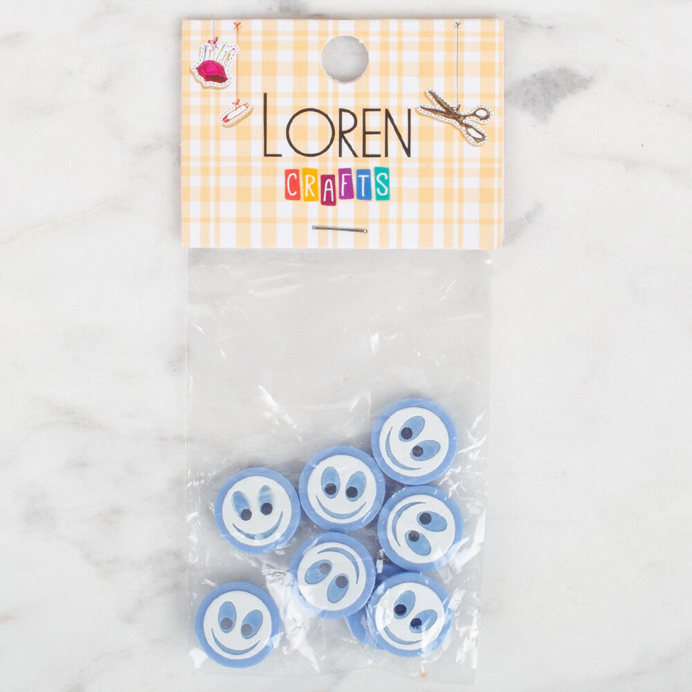 Loren 8 pcs Smiley Face Button, Blue - 0610