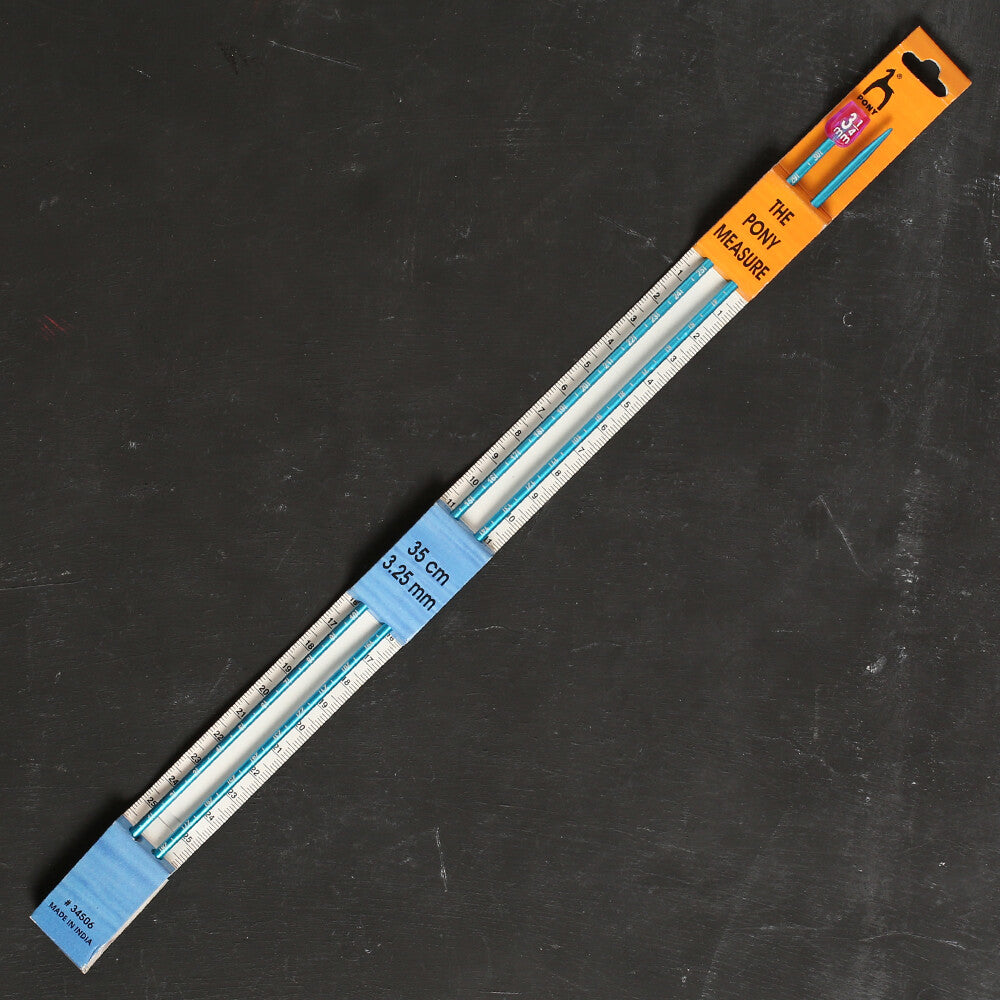 Pony Measure 3.25 mm 35 cm Aluminium Knitting Needles, Light Blue - 34506