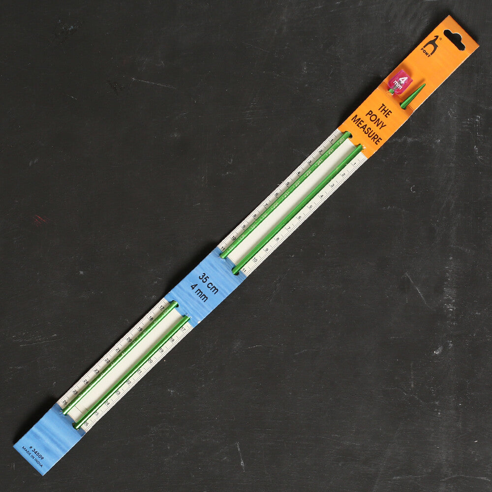 Pony Measure 4 mm 35 cm Aluminium Knitting Needles, Mid Green - 34509