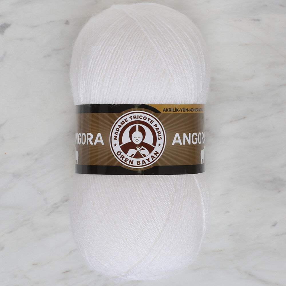 Madame Tricote Paris Angora Knitting Yarn, White - 100