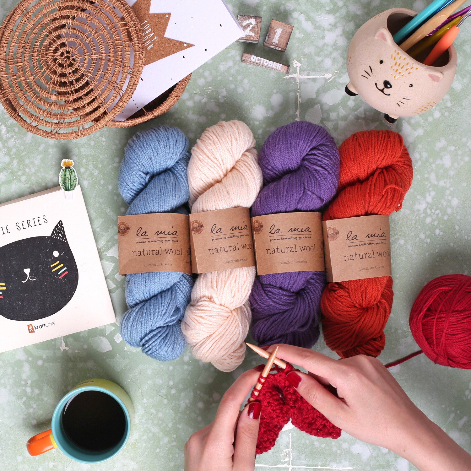 La Mia Natural Wool Knitting Yarn, Green - L801