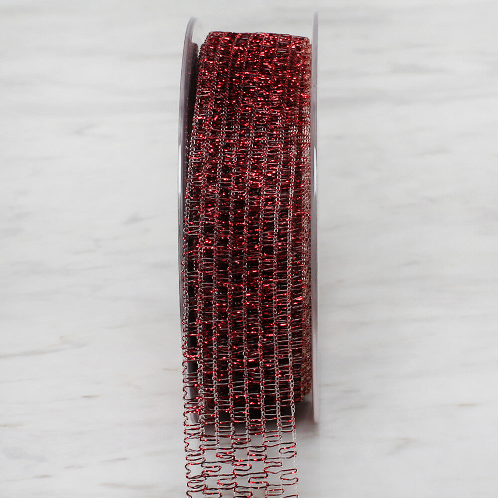 Önel 2.5 cm 20 m Mesh Ribbon, Red