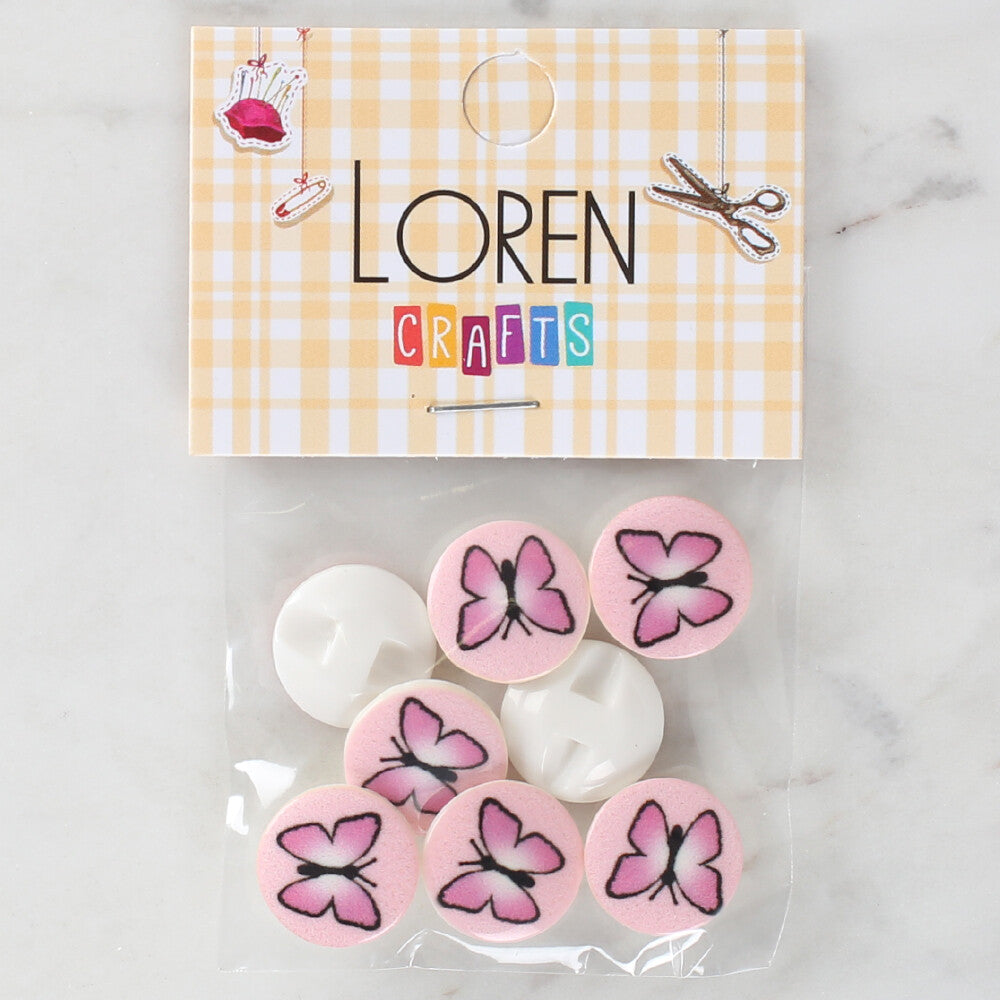 Loren Crafts 8 Pack Butterfly Patterned Button - 1223