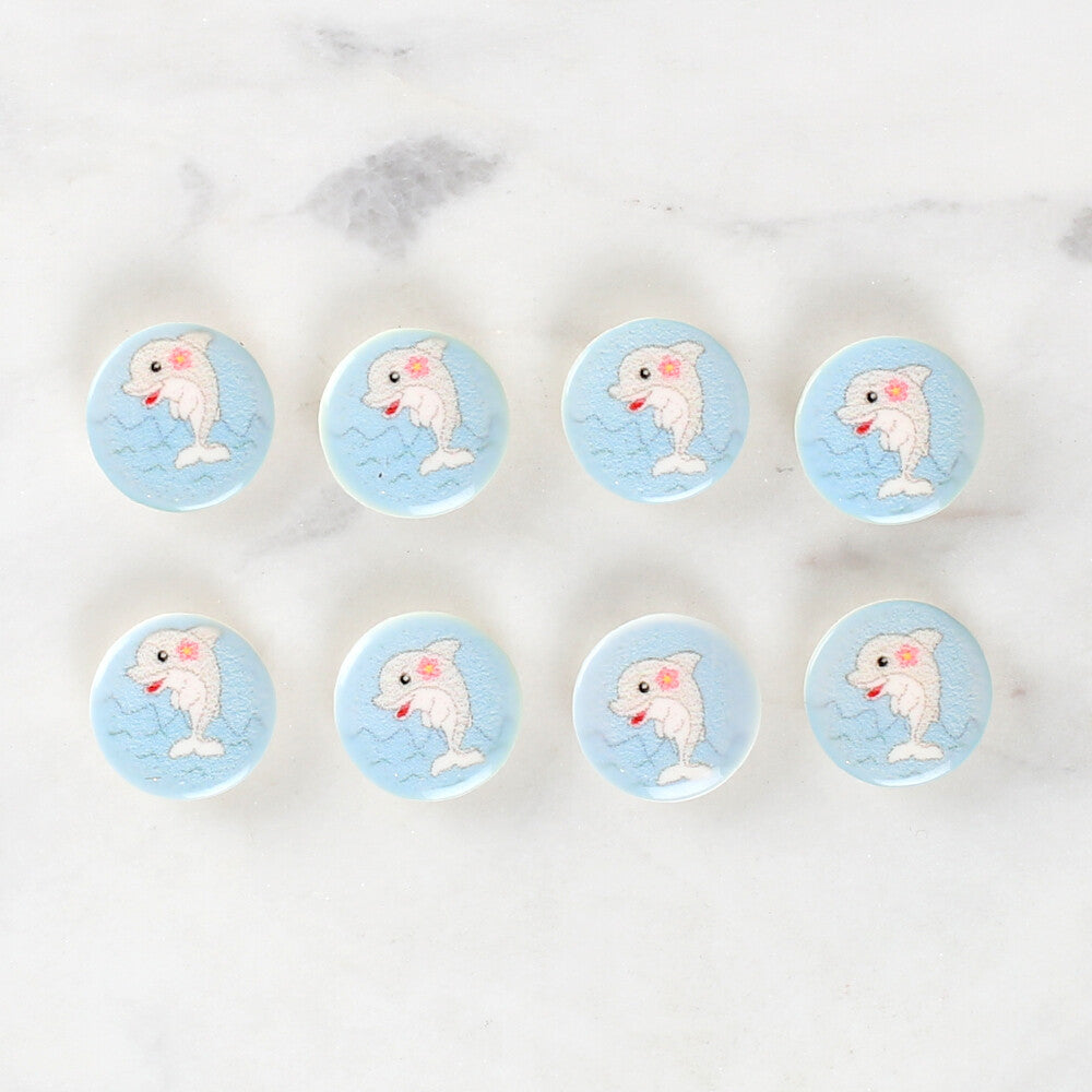 Loren Crafts 8 Pack Dolphin Patterned Button - 1234