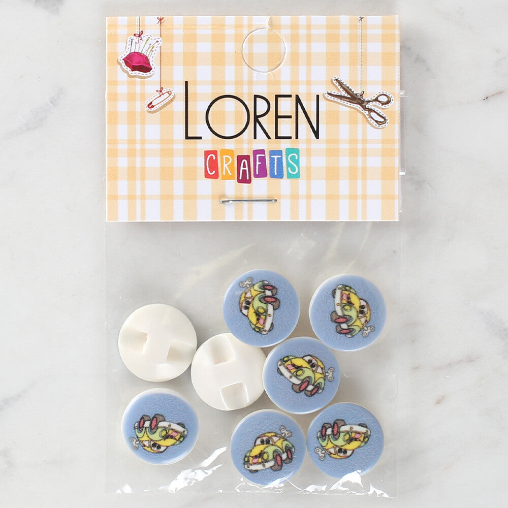 Loren Crafts 8 Pack Car Patterned Button - 1240