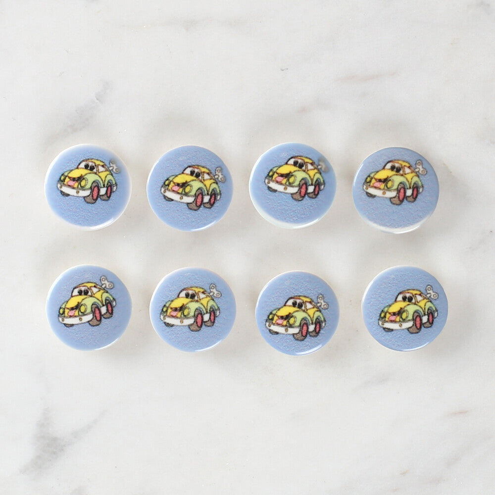 Loren Crafts 8 Pack Car Patterned Button - 1240