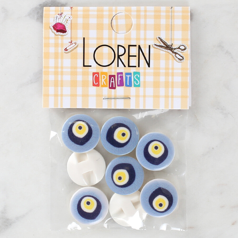 Loren Crafts 8 Pack Evil-Eye Patterned Button - 1238