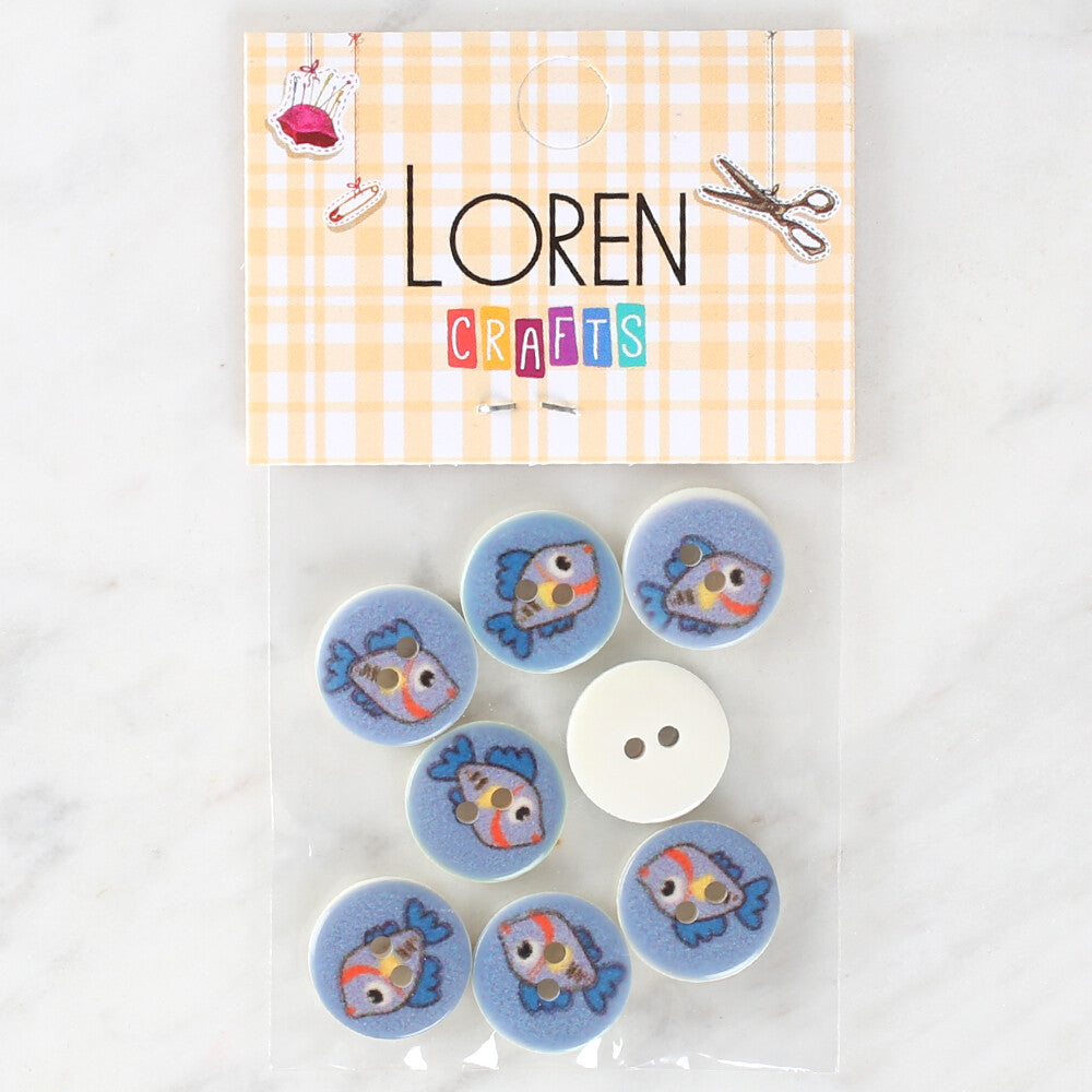 Loren Crafts 8 Pack Fish Patterned Button - 1158