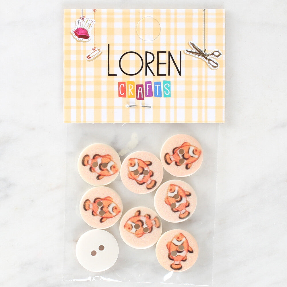 Loren Crafts 8 Pack Fish Patterned Button - 1157