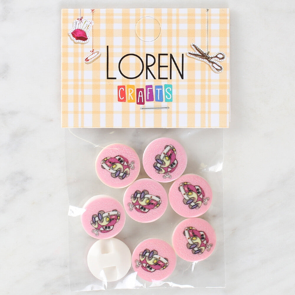 Loren Crafts 8 Pack Car Patterned Button - 1029