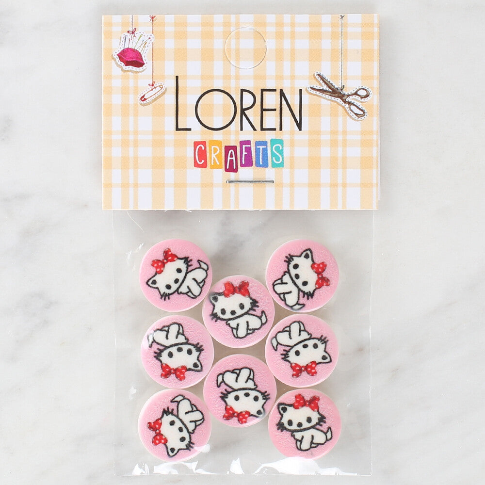 Loren Crafts 8 Pack Cat Patterned Button - 1027