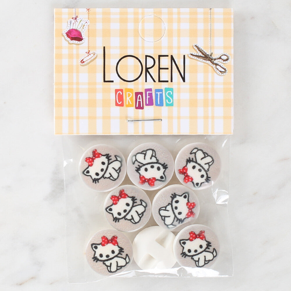 Loren Crafts 8 Pack Cat Patterned Button - 1069