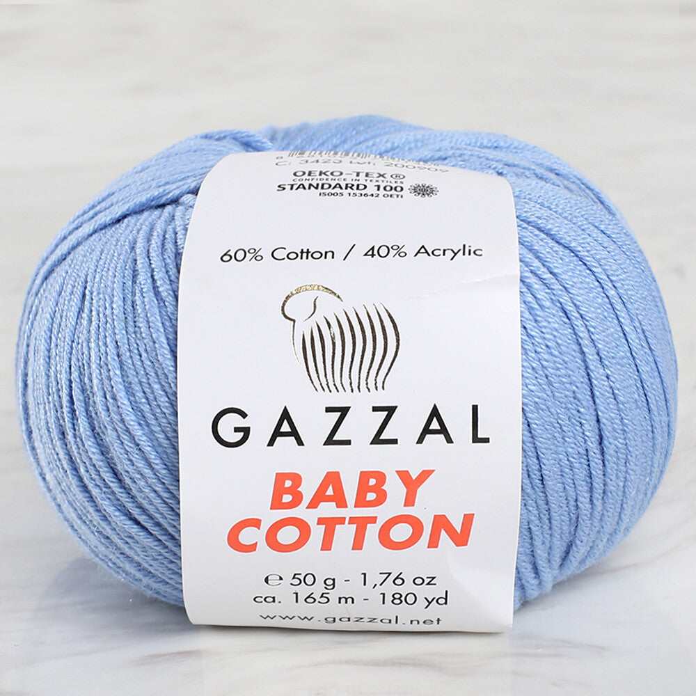 Gazzal Baby Cotton Knitting Yarn, Light Blue - 3423
