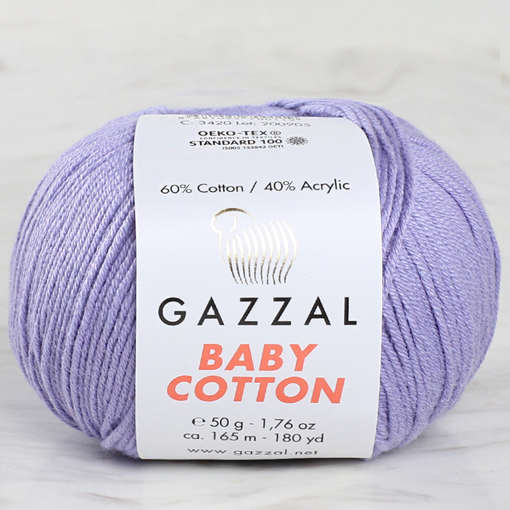 Gazzal Baby Cotton Knitting Yarn, Lilac - 3420