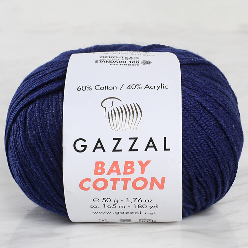Gazzal Baby Cotton Knitting Yarn, Dark Blue - 3438