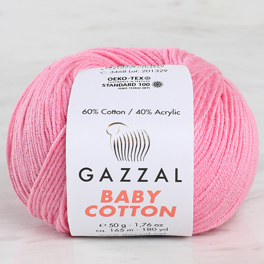 Gazzal Baby Cotton Knitting Yarn, Pink - 3468