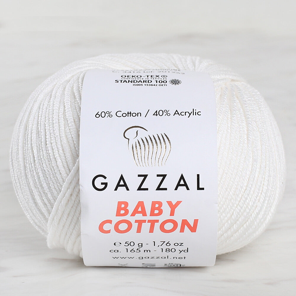 Gazzal Baby Cotton Knitting Yarn, White- 3410