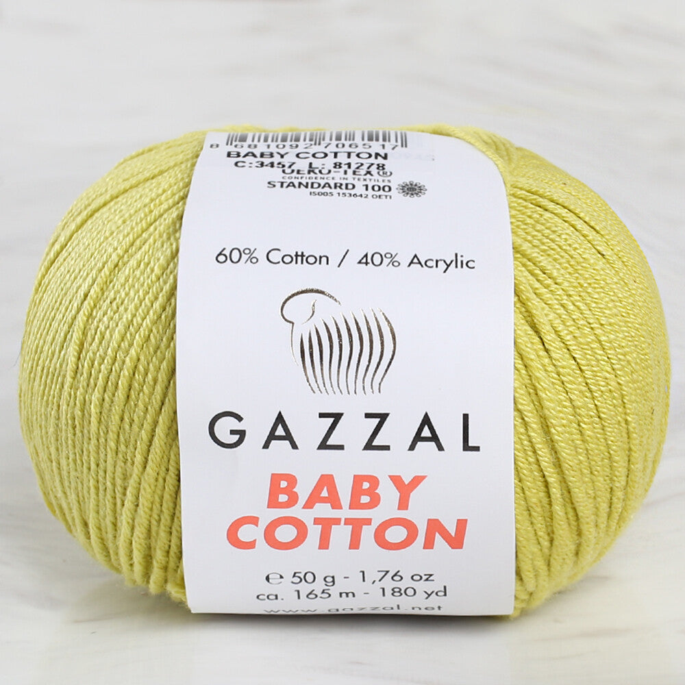 Gazzal Baby Cotton Knitting Yarn, Green - 3457