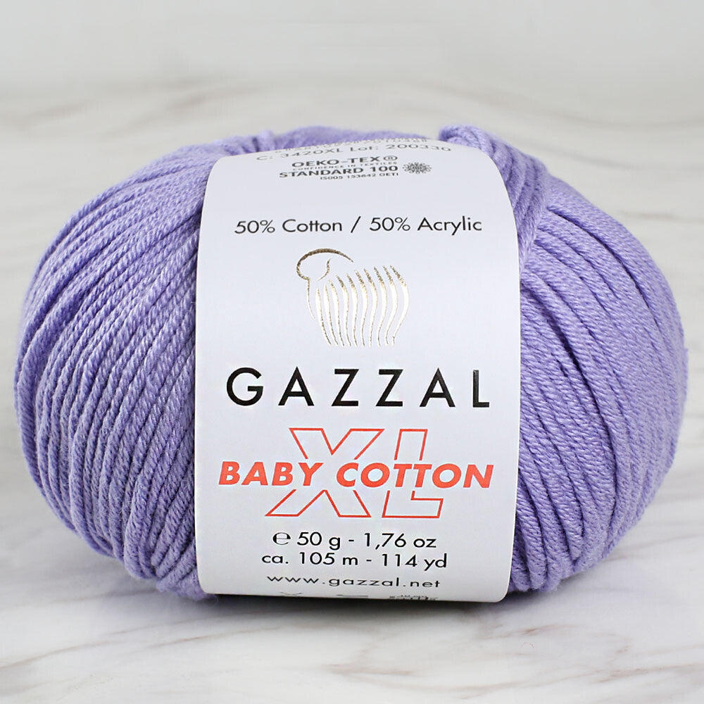 Gazzal Baby Cotton XL Knitting Yarn, Lilac -3420XL