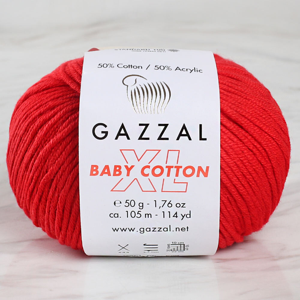 Gazzal Baby Cotton XL Baby Yarn, Red - 3443XL