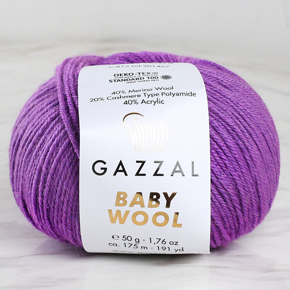 Gazzal Baby Wool Knitting Yarn, Purple - 815