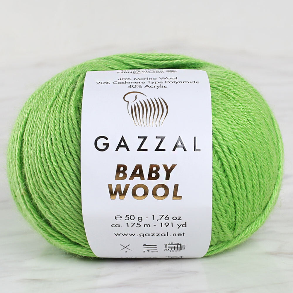 Gazzal Baby Wool Knitting Yarn, Green - 821