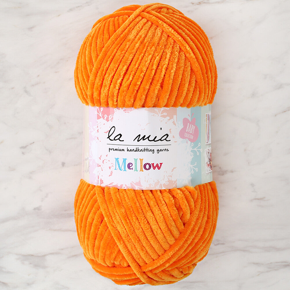 La Mia Mellow Chenille Yarn, Neon Orange - 937