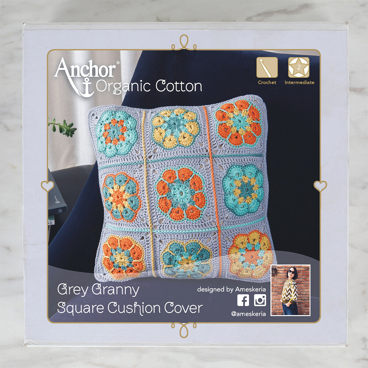 Anchor Organic Cotton Cushion Kit, Granny Square - Art:A28G001-09063