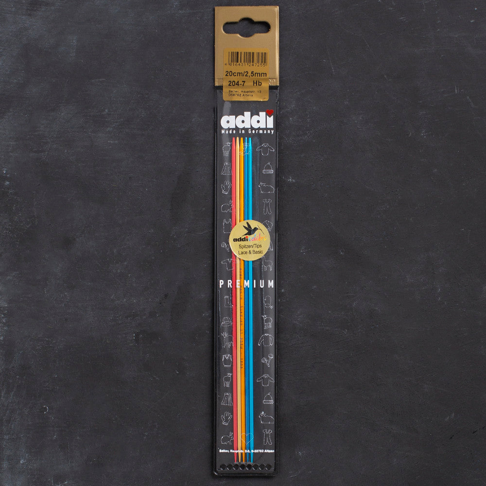 Addi Colibri 2.5mm 20cm Double Pointed Needle, Assorted Colors - 204-7