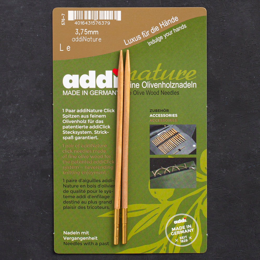 Addi Nature Olive Wood Click 3.75mm 13cm Needle Tips - 576-2