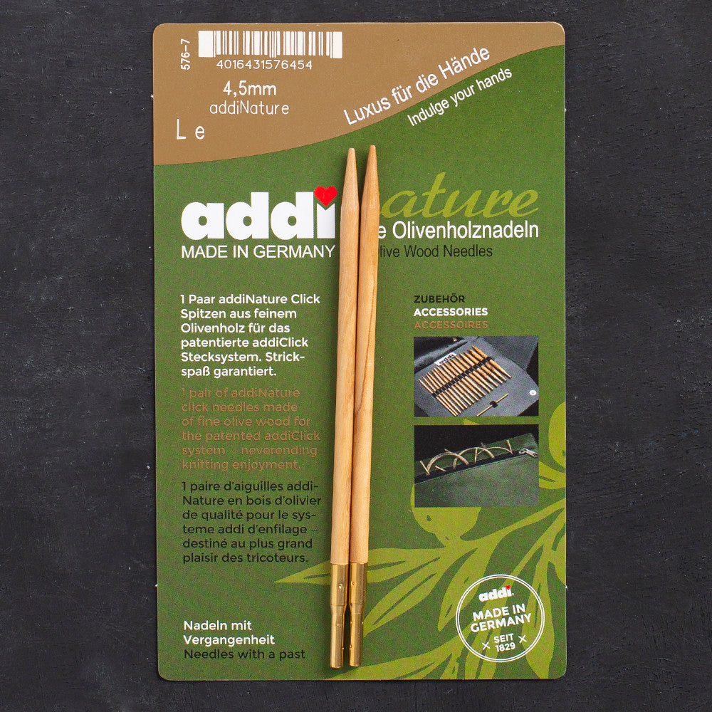 Addi Nature Olive Wood Click 4.5mm 13cm Needle Tips - 576-2